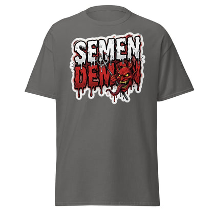 Semen Demon Funny Devil T-Shirt | Adult Humor Tee - Charcoal - TeeRipple