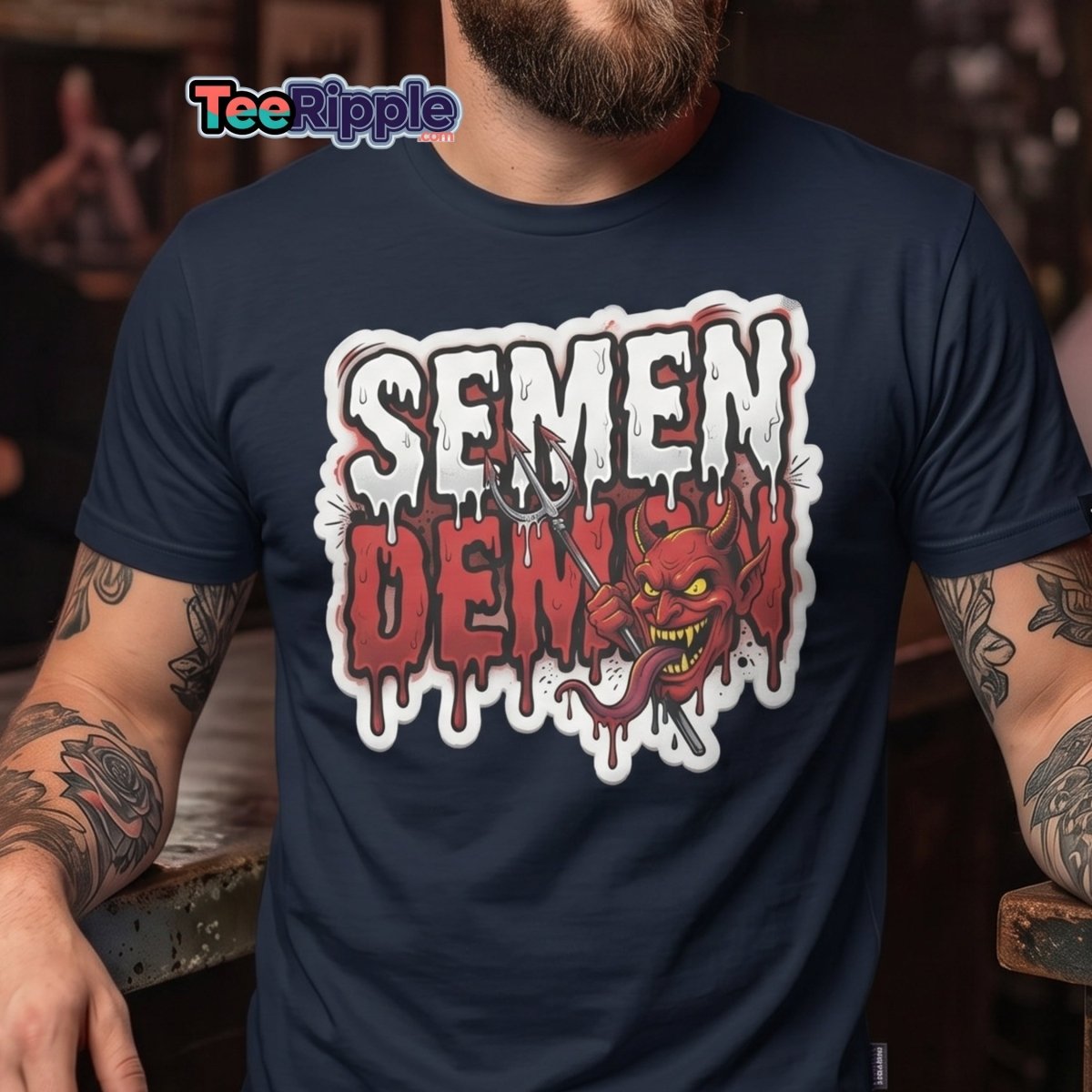 Semen Demon Funny Devil T-Shirt | Adult Humor Tee - Maroon - TeeRipple