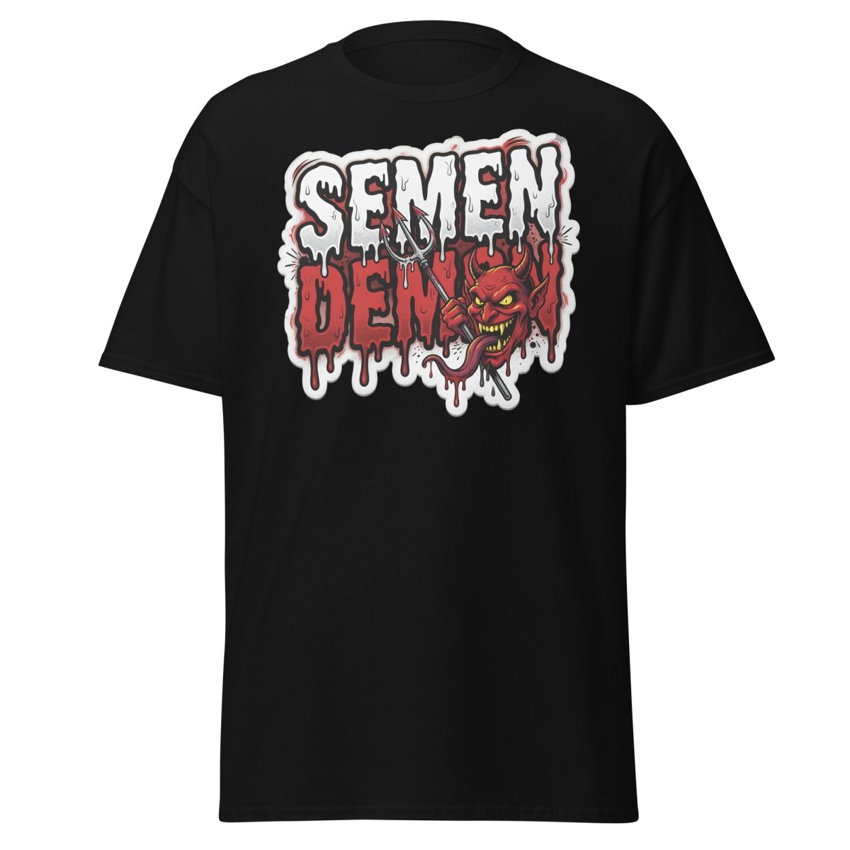 Semen Demon Funny Devil T-Shirt | Adult Humor Tee - Black - TeeRipple
