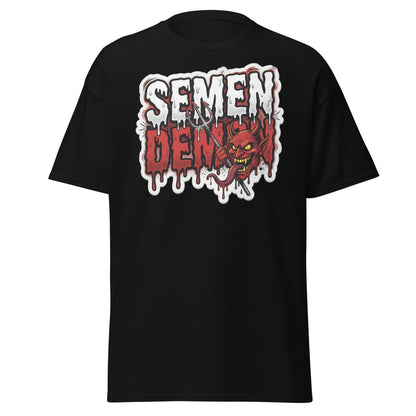 Semen Demon Funny Devil T-Shirt | Adult Humor Tee - Black - TeeRipple