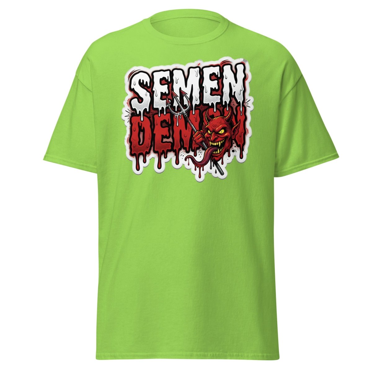 Semen Demon Funny Devil T-Shirt | Adult Humor Tee - Lime - TeeRipple