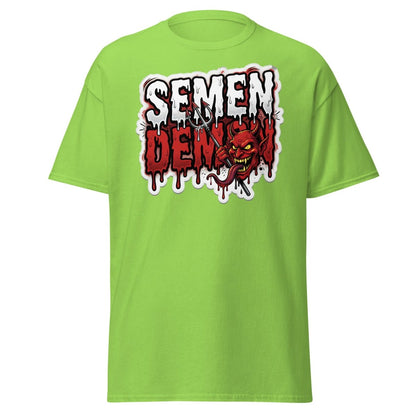 Semen Demon Funny Devil T-Shirt | Adult Humor Tee - Lime - TeeRipple
