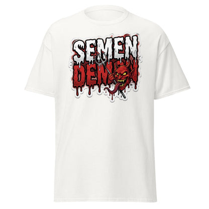 Semen Demon Funny Devil T-Shirt | Adult Humor Tee - White - TeeRipple
