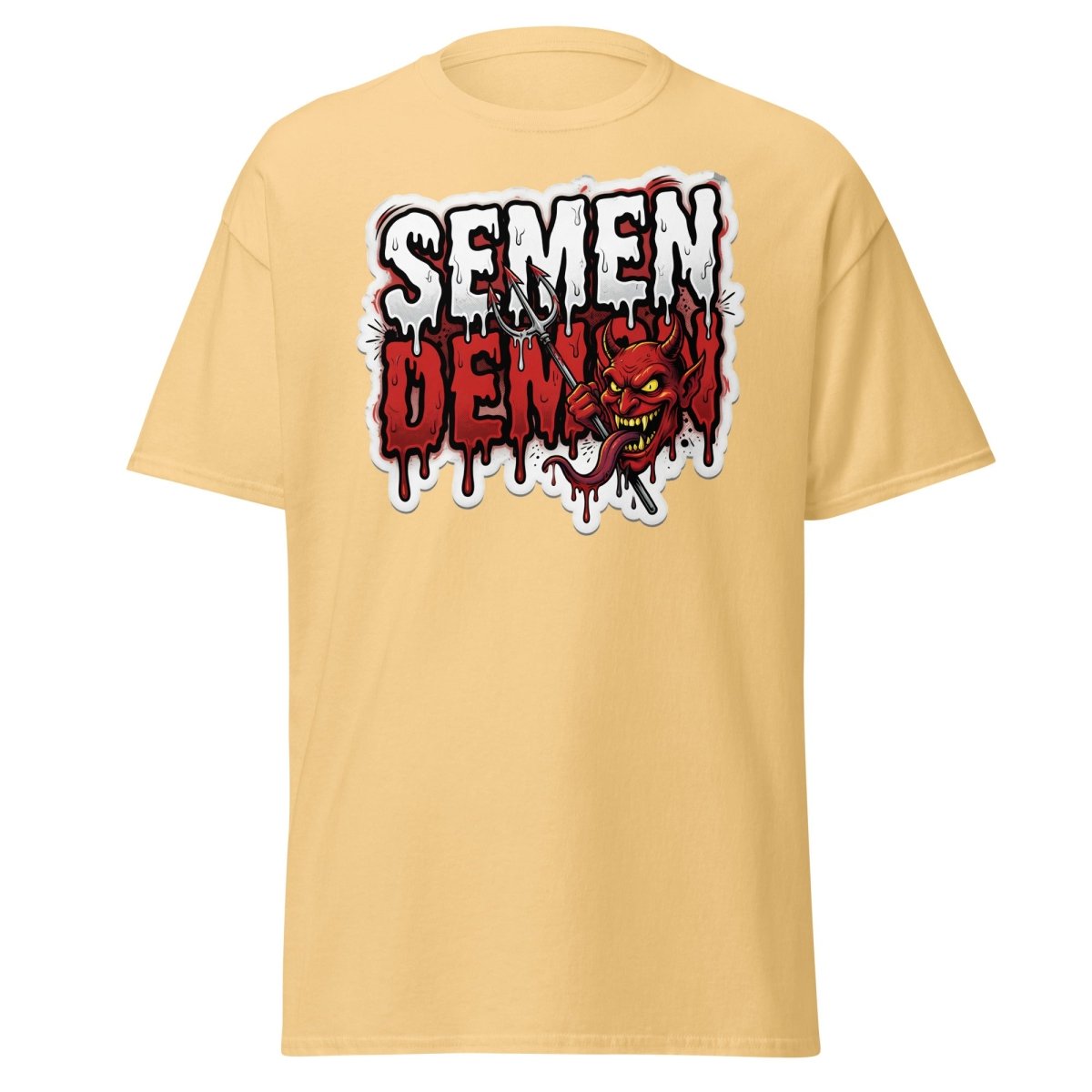 Semen Demon Funny Devil T-Shirt | Adult Humor Tee - Yellow Haze - TeeRipple