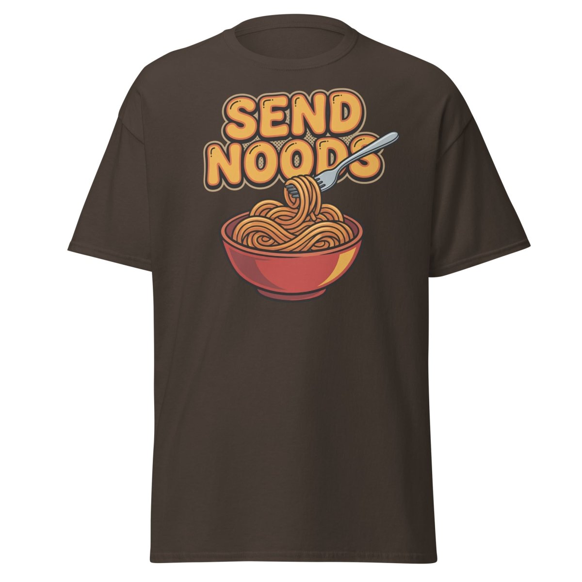 Send Noods T-Shirt - Funny Noodle Pun Tee - Dark Chocolate - TeeRipple