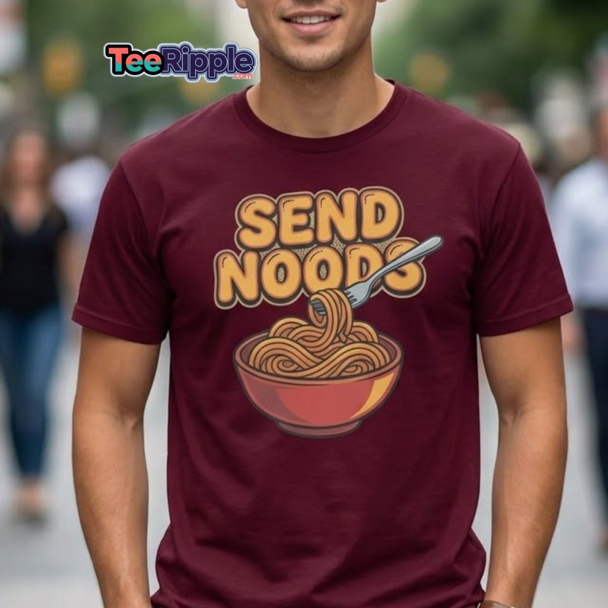 Send Noods T-Shirt - Funny Noodle Pun Tee - Maroon - TeeRipple