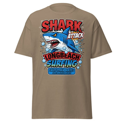 Shark Attack Long Beach Surfing T-Shirt - California Waves - Brown Savana - TeeRipple