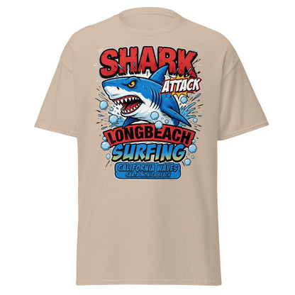 Shark Attack Long Beach Surfing T-Shirt - California Waves - Sand - TeeRipple