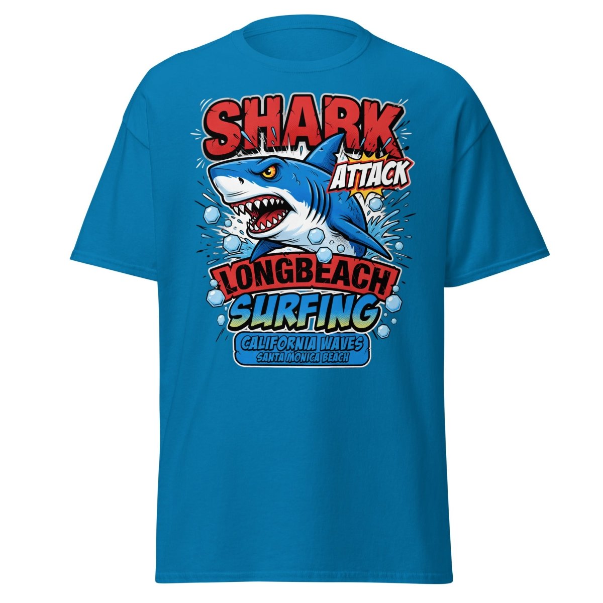 Shark Attack Long Beach Surfing T-Shirt - California Waves - Sapphire - TeeRipple