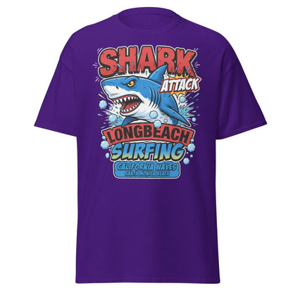 Shark Attack Long Beach Surfing T-Shirt - California Waves - Purple - TeeRipple