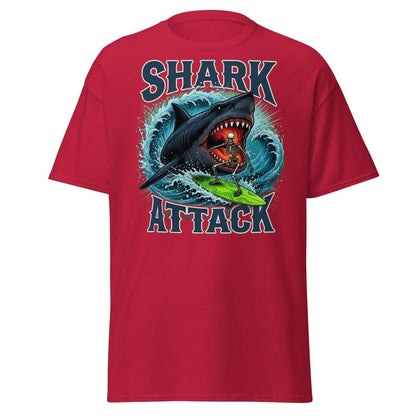 Shark Attack Skeleton Surfer T-Shirt – Dark Humor - Cardinal - TeeRipple