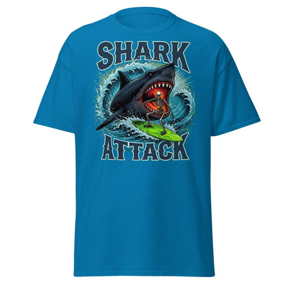 Shark Attack Skeleton Surfer T-Shirt – Dark Humor - Sapphire - TeeRipple