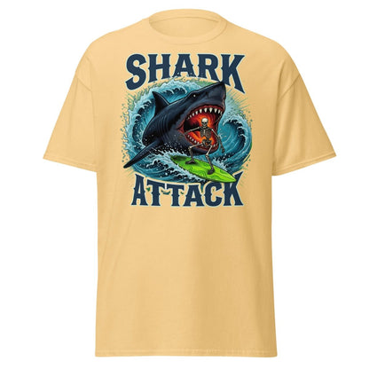 Shark Attack Skeleton Surfer T-Shirt – Dark Humor - Yellow Haze - TeeRipple
