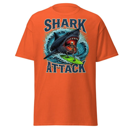 Shark Attack Skeleton Surfer T-Shirt – Dark Humor - Orange - TeeRipple