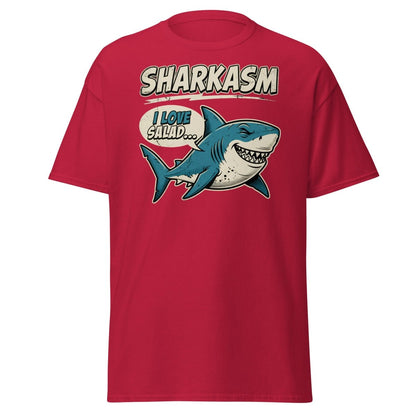 Sharkasm Shark T-Shirt - Funny I Love Salad Sarcastic Tee - Cardinal - TeeRipple