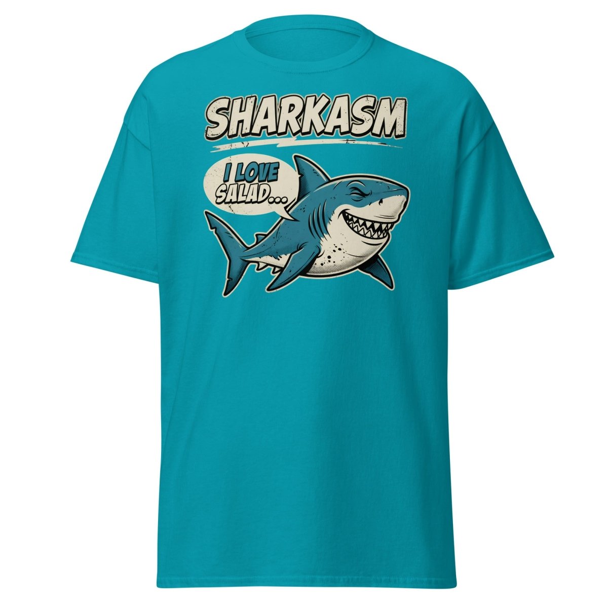 Sharkasm Shark T-Shirt - Funny I Love Salad Sarcastic Tee - Tropical Blue - TeeRipple