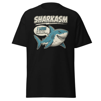 Sharkasm Shark T-Shirt - Funny I Love Salad Sarcastic Tee - Black - TeeRipple