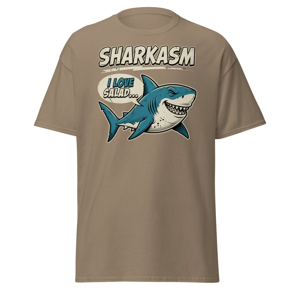 Sharkasm Shark T-Shirt - Funny I Love Salad Sarcastic Tee - Brown Savana - TeeRipple
