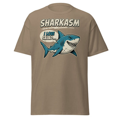 Sharkasm Shark T-Shirt - Funny I Love Salad Sarcastic Tee - Brown Savana - TeeRipple