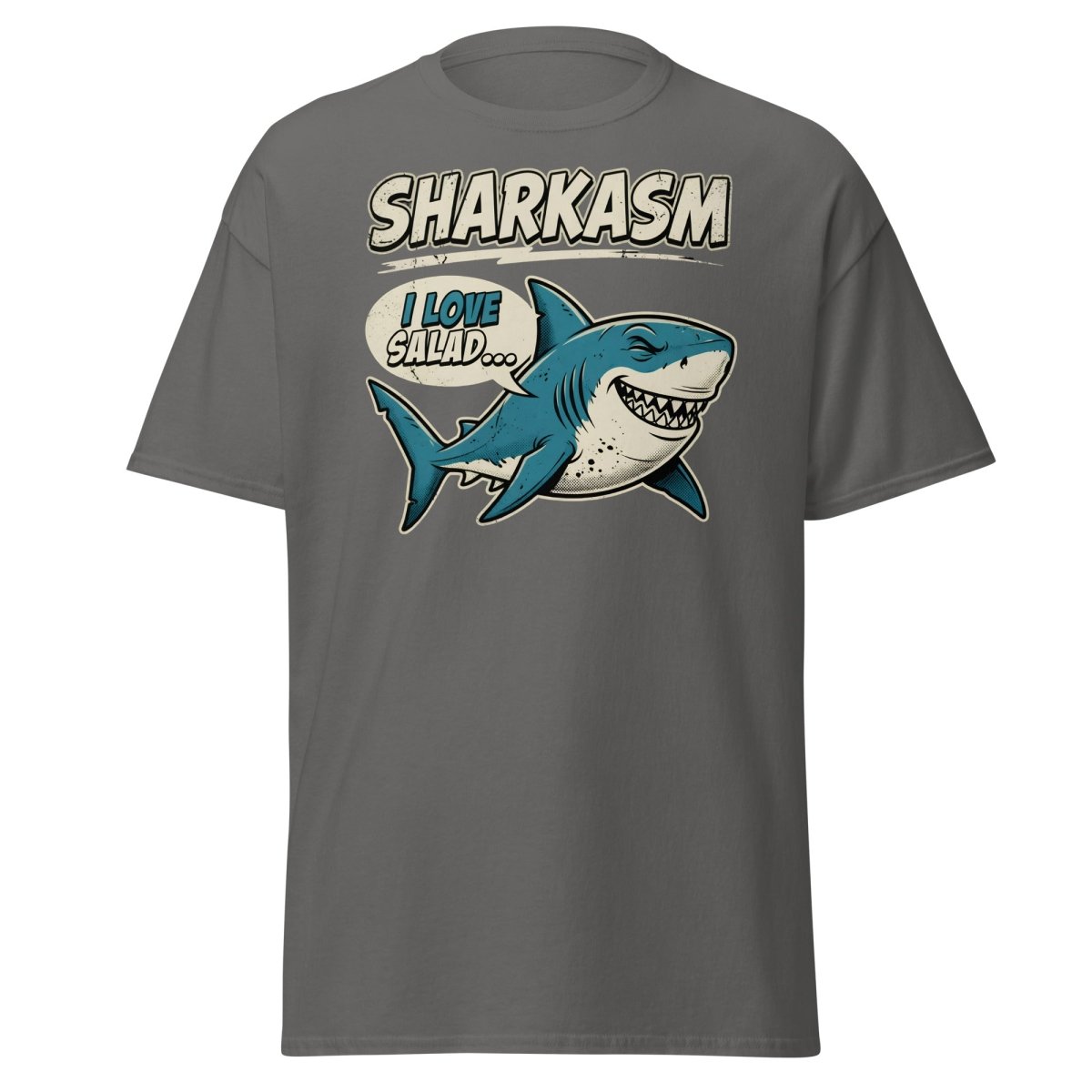 Sharkasm Shark T-Shirt - Funny I Love Salad Sarcastic Tee - Charcoal - TeeRipple
