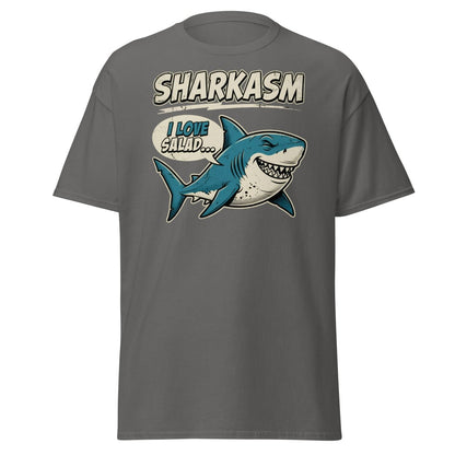 Sharkasm Shark T-Shirt - Funny I Love Salad Sarcastic Tee - Charcoal - TeeRipple