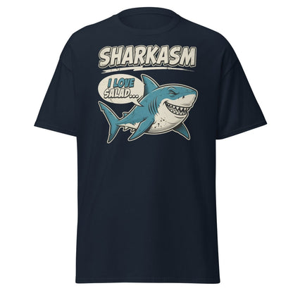 Sharkasm Shark T-Shirt - Funny I Love Salad Sarcastic Tee - Navy - TeeRipple