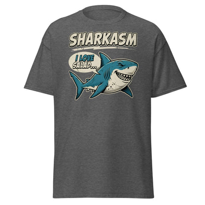 Sharkasm Shark T-Shirt - Funny I Love Salad Sarcastic Tee - Dark Heather - TeeRipple