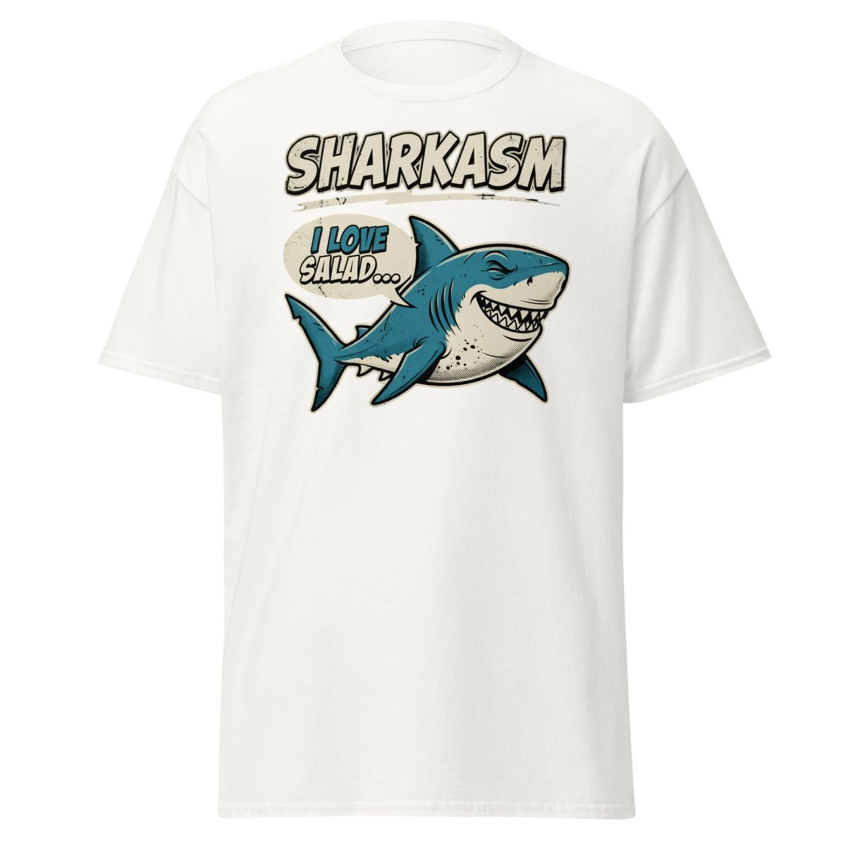 Sharkasm Shark T-Shirt - Funny I Love Salad Sarcastic Tee - White - TeeRipple