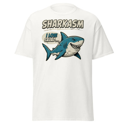 Sharkasm Shark T-Shirt - Funny I Love Salad Sarcastic Tee - White - TeeRipple