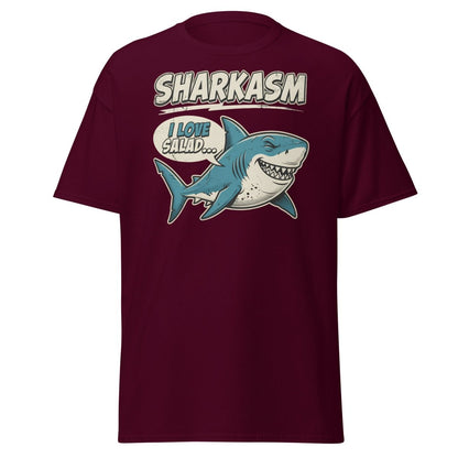 Sharkasm Shark T-Shirt - Funny I Love Salad Sarcastic Tee - Maroon - TeeRipple