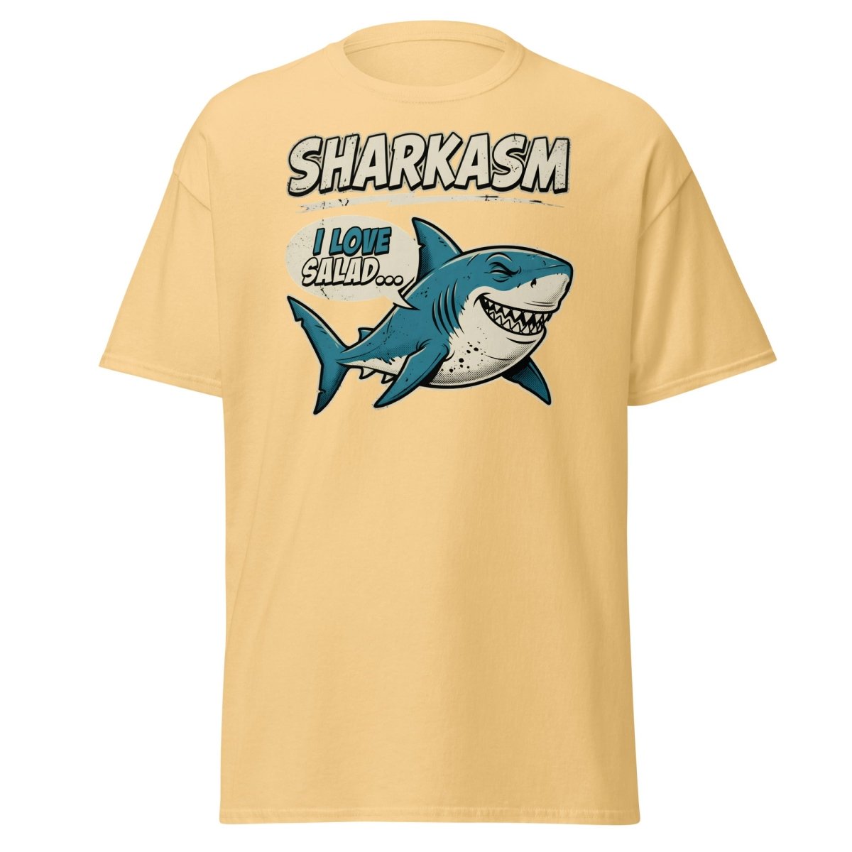 Sharkasm Shark T-Shirt - Funny I Love Salad Sarcastic Tee - Yellow Haze - TeeRipple