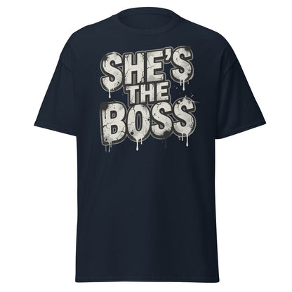 She's The Boss T-Shirt - Graffiti Boss Lady Streetwear Tee - Navy - TeeRipple