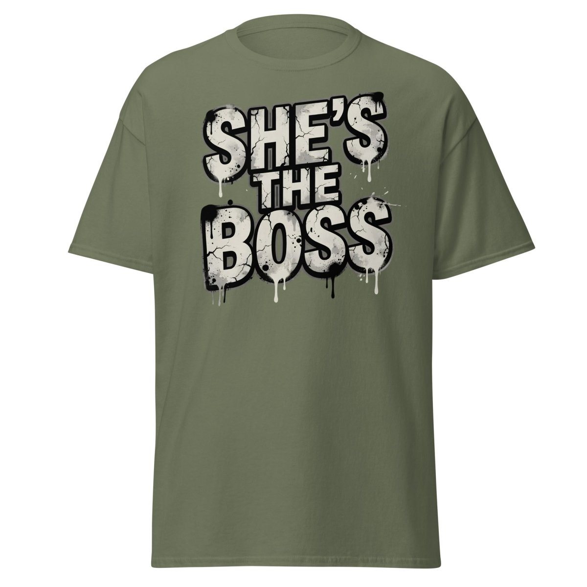 She's The Boss T-Shirt - Graffiti Boss Lady Streetwear Tee - Military Green - TeeRipple