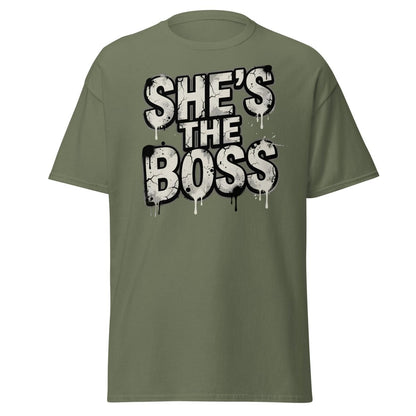 She's The Boss T-Shirt - Graffiti Boss Lady Streetwear Tee - Military Green - TeeRipple