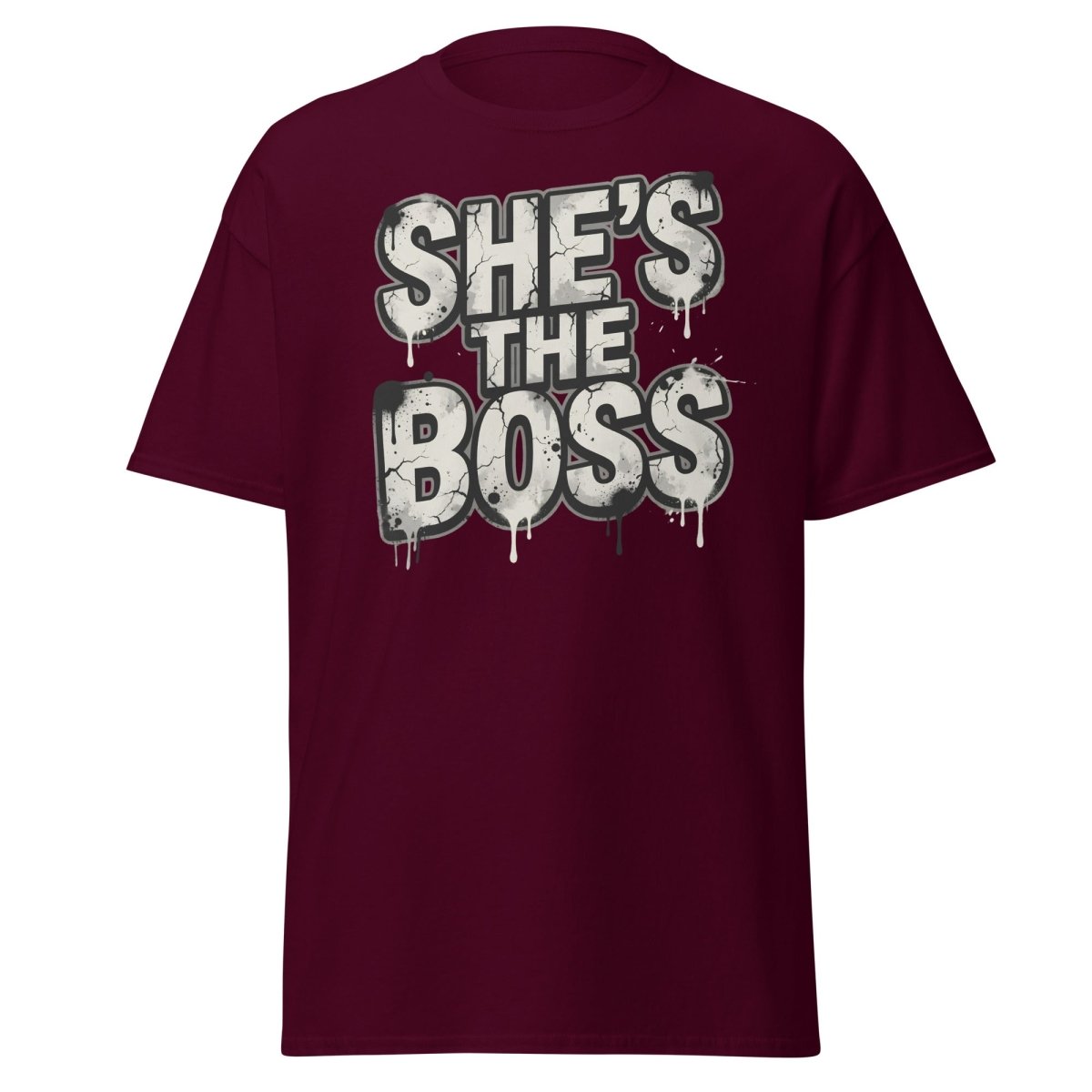 She's The Boss T-Shirt - Graffiti Boss Lady Streetwear Tee - Maroon - TeeRipple