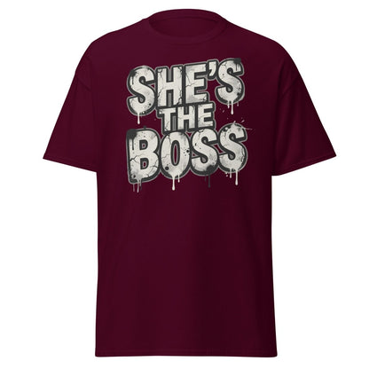 She's The Boss T-Shirt - Graffiti Boss Lady Streetwear Tee - Maroon - TeeRipple