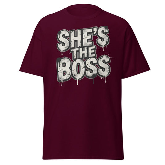 She's The Boss T-Shirt - Graffiti Boss Lady Streetwear Tee - Maroon - TeeRipple