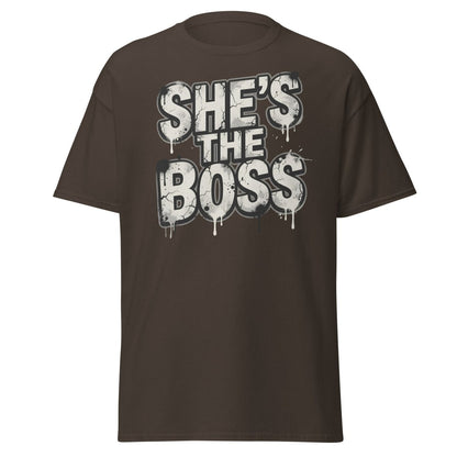 She's The Boss T-Shirt - Graffiti Boss Lady Streetwear Tee - Dark Chocolate - TeeRipple