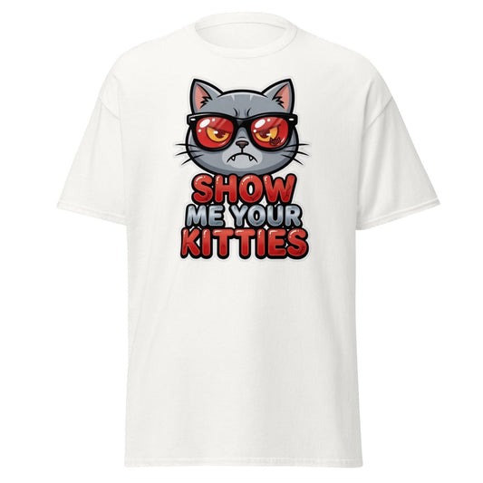 Show Me Your Kitties Funny Cat T-Shirt - White - TeeRipple