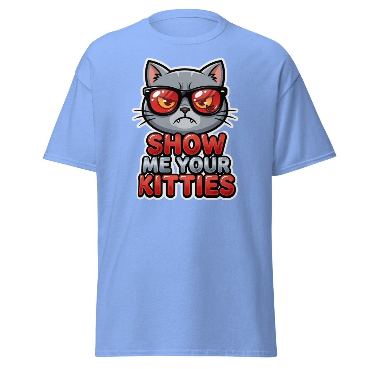Show Me Your Kitties Funny Cat T-Shirt - Carolina Blue - TeeRipple