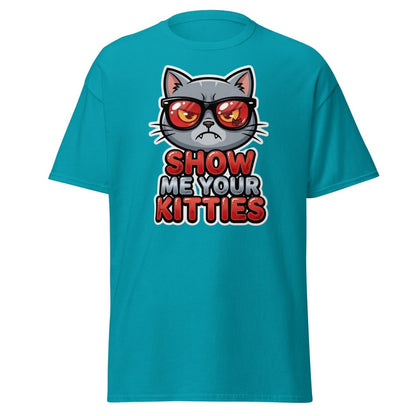 Show Me Your Kitties Funny Cat T-Shirt - Tropical Blue - TeeRipple
