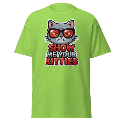 Show Me Your Kitties Funny Cat T-Shirt - Lime - TeeRipple