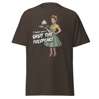 Shut The Fucupcake Funny Retro Pinup T-Shirt - Dark Chocolate - TeeRipple