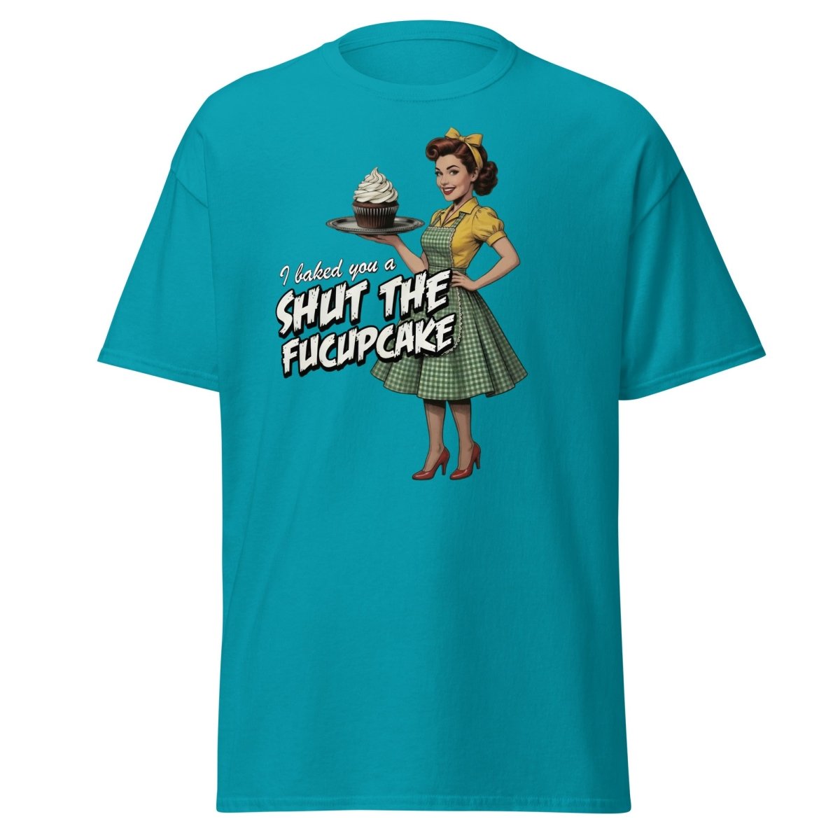 Shut The Fucupcake Funny Retro Pinup T-Shirt - Tropical Blue - TeeRipple