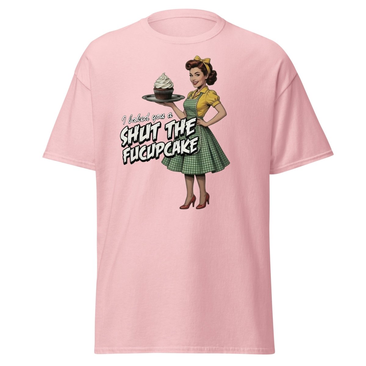 Shut The Fucupcake Funny Retro Pinup T-Shirt - Light Pink - TeeRipple