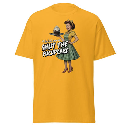Shut The Fucupcake Funny Retro Pinup T-Shirt - Gold - TeeRipple