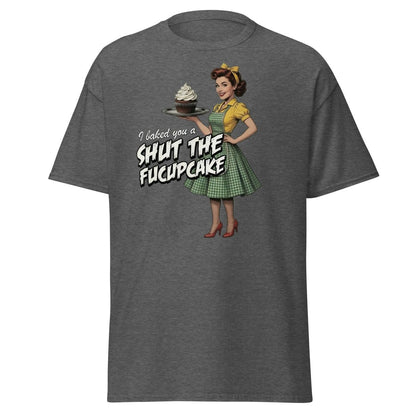 Shut The Fucupcake Funny Retro Pinup T-Shirt - Dark Heather - TeeRipple