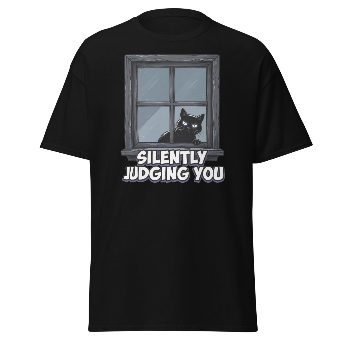 Silently Judging You Black Cat T-Shirt | Funny Cat Tee - Black - TeeRipple