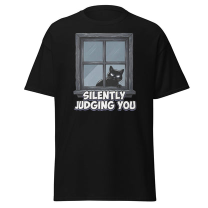 Silently Judging You Black Cat T-Shirt | Funny Cat Tee - Black - TeeRipple