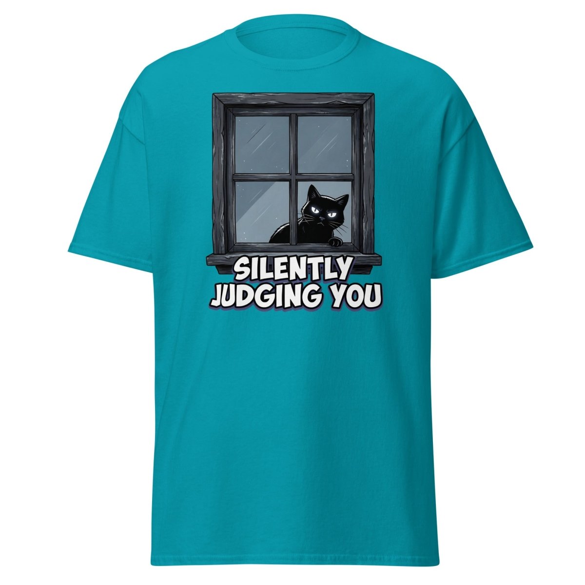 Silently Judging You Black Cat T-Shirt | Funny Cat Tee - Tropical Blue - TeeRipple